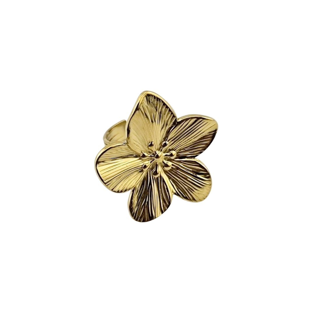 Flower Ring – Gold-Tone Adjustable Statement