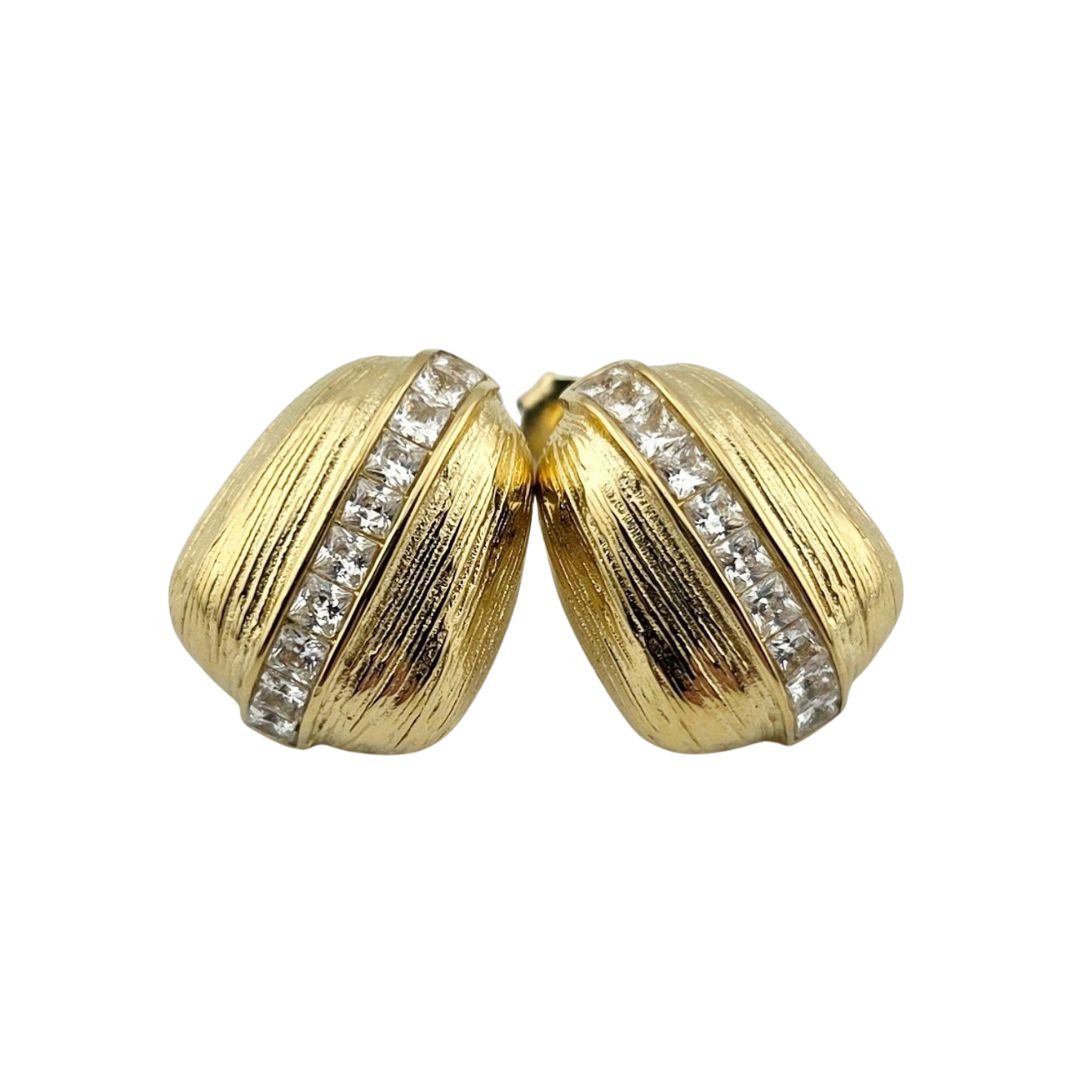 Gold-Tone Stainless Steel – Textured CZ Stripe Stud Earrings