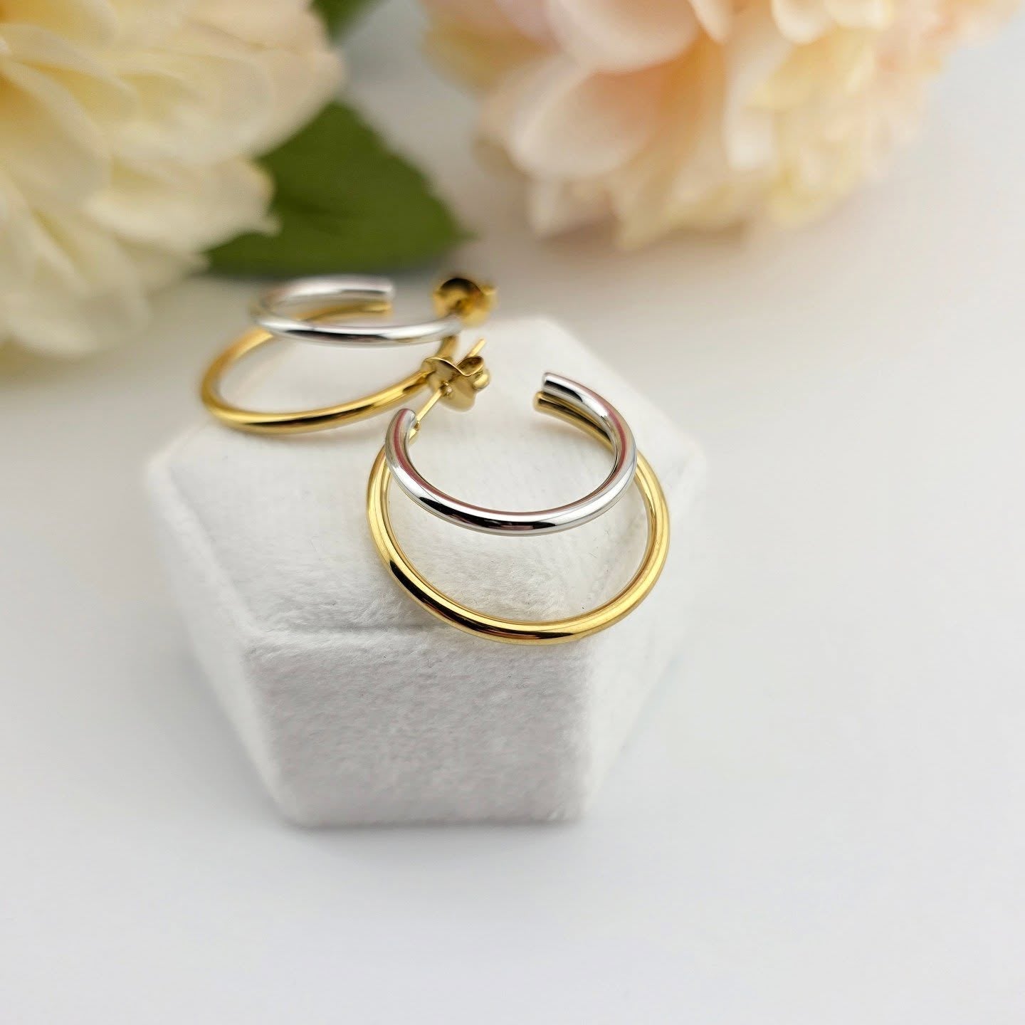 Gold-Tone Stainless Steel – Two-Tone Layered Hoop Earrings
