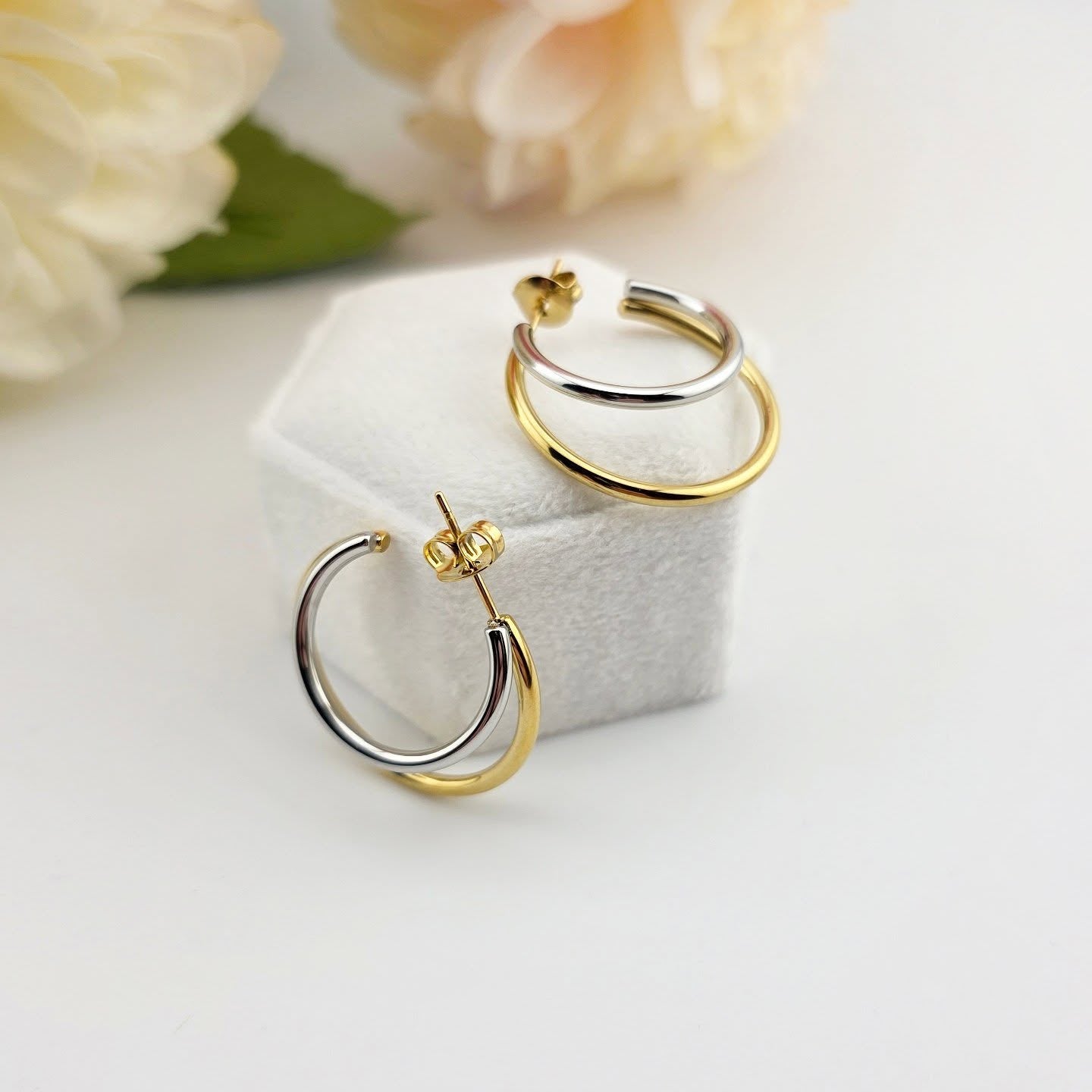 Gold-Tone Stainless Steel – Two-Tone Layered Hoop Earrings