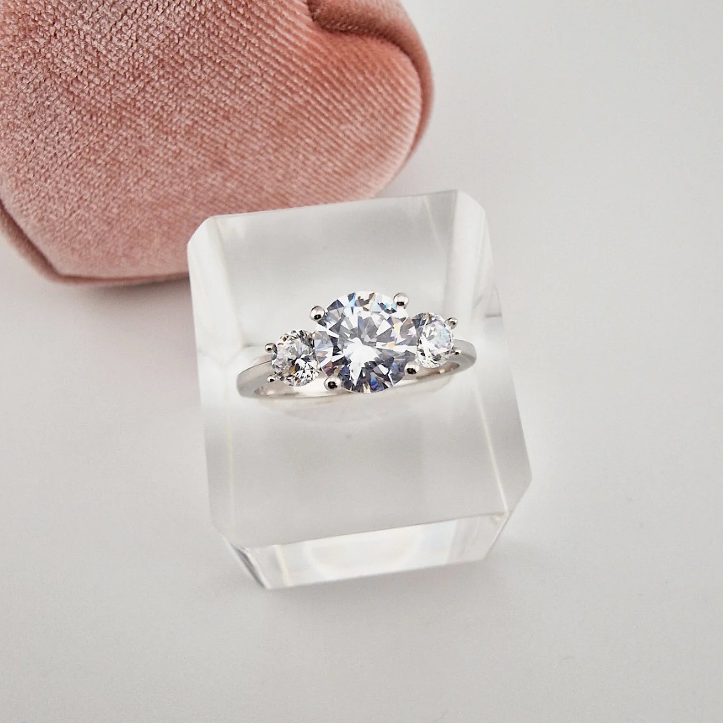 925 Sterling Silver 2ct Centre Cz Trilogy Ring