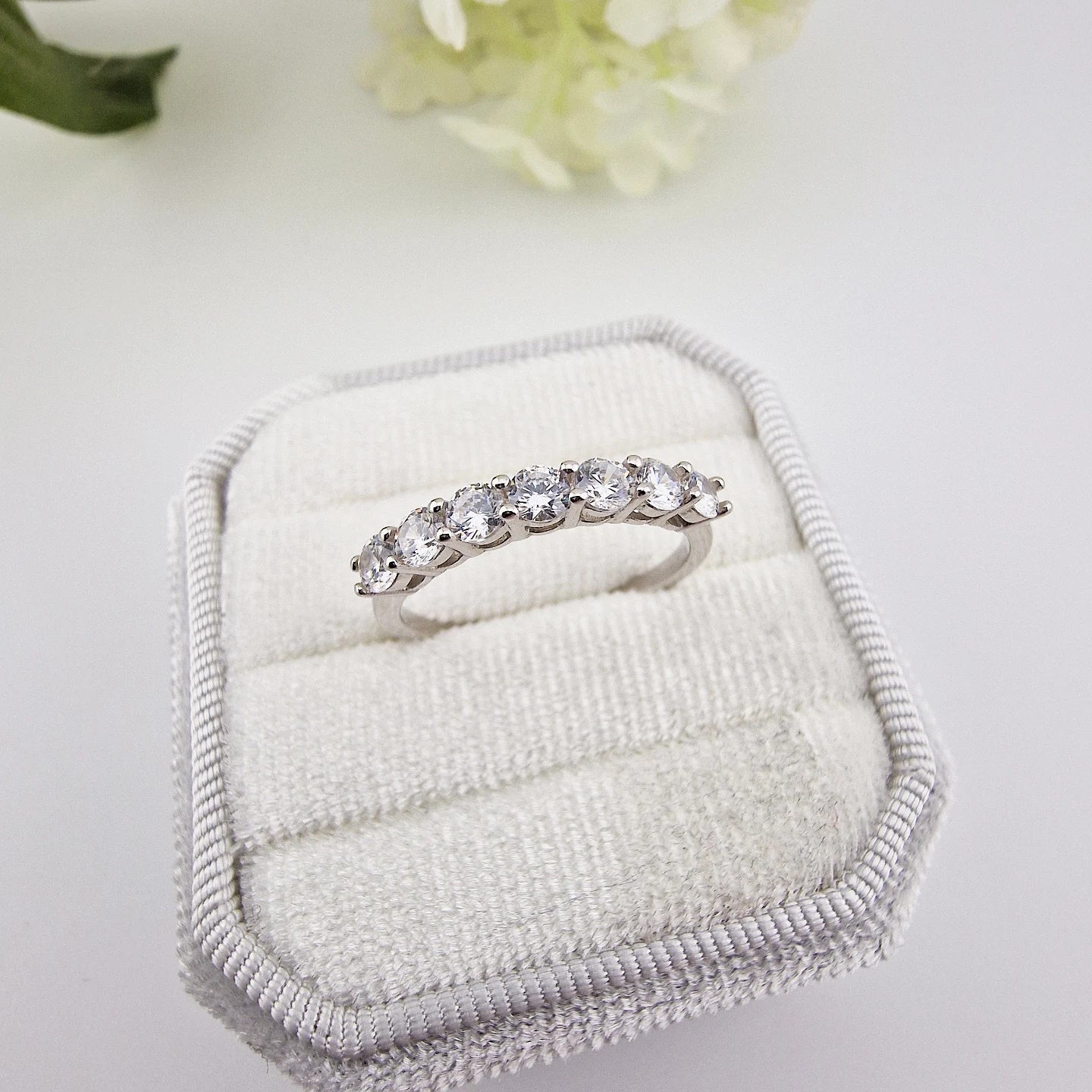 925 Sterling Silver 7 Stone Cz Half Eternity Ladies Ring