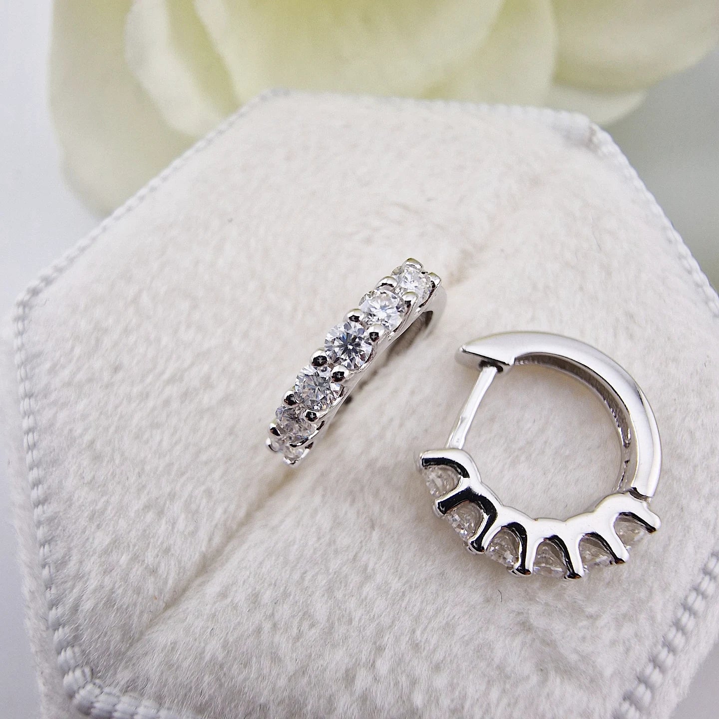 925 Sterling Silver 13mm Cz Huggies Ladies Earrings