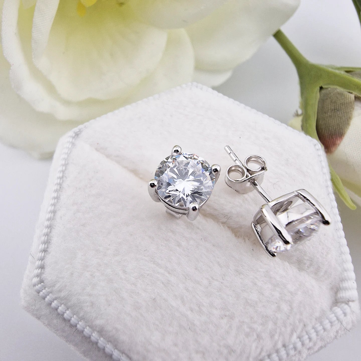 925 Sterling Silver 1.5ct Cz Round Brilliant Solitaire Ladies Stud Earrings
