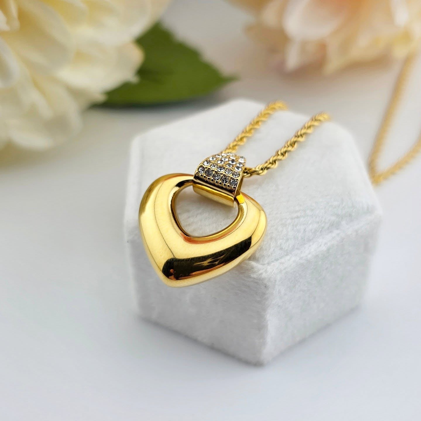 Gold-Tone Stainless Steel – Crystal Heart Pendant Necklace