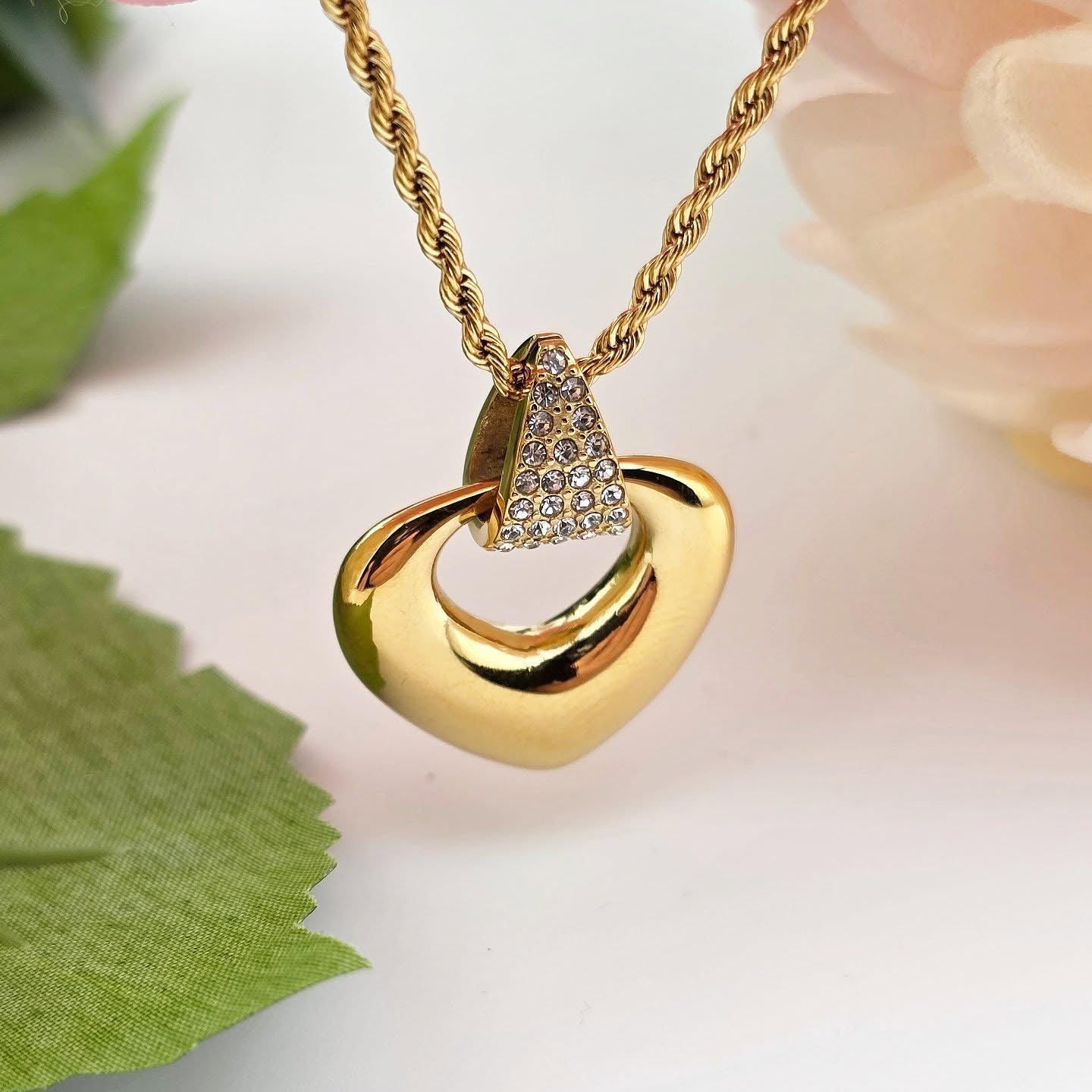 Gold-Tone Stainless Steel – Crystal Heart Pendant Necklace