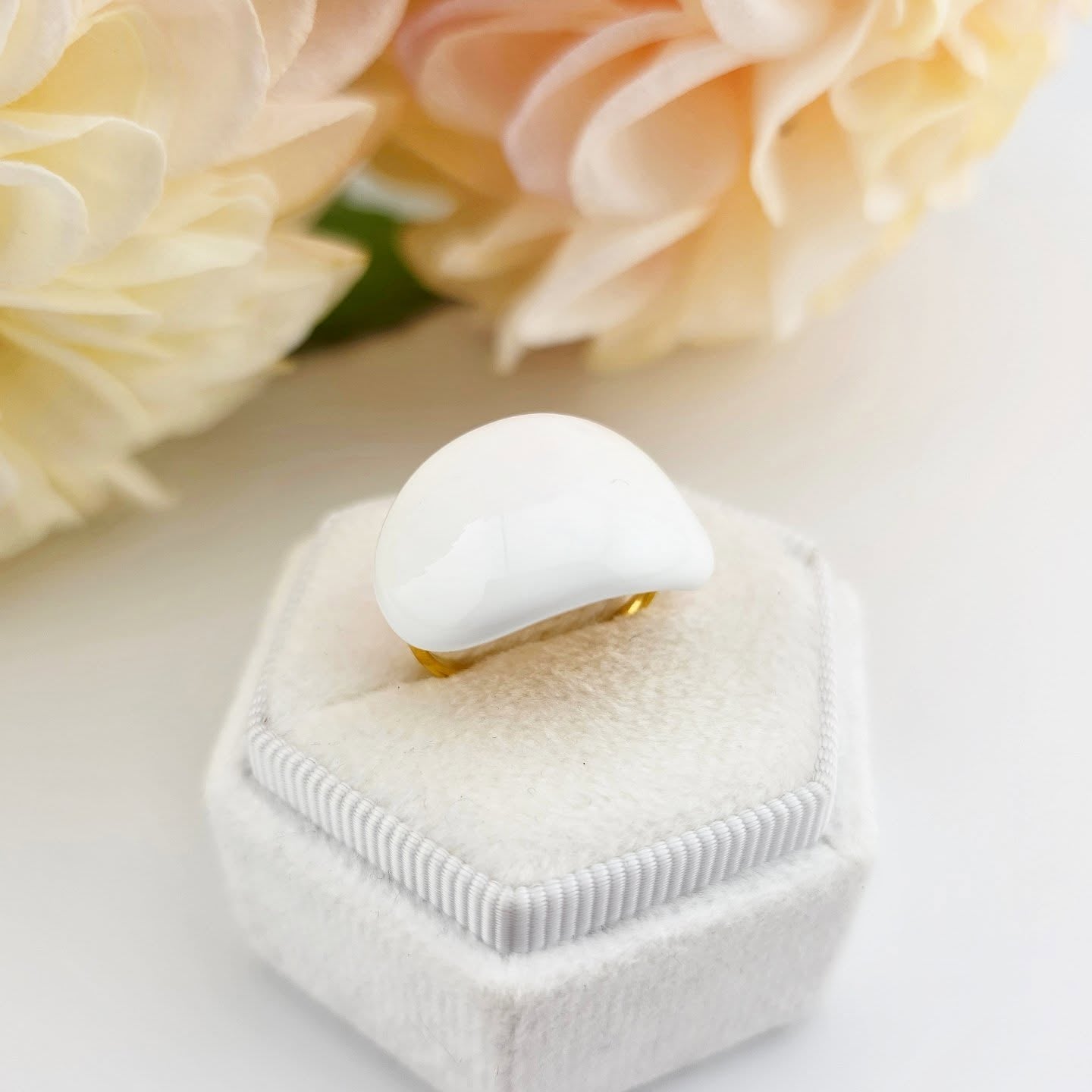 Gold-Tone Stainless Steel – White Enamel Adjustable Ring