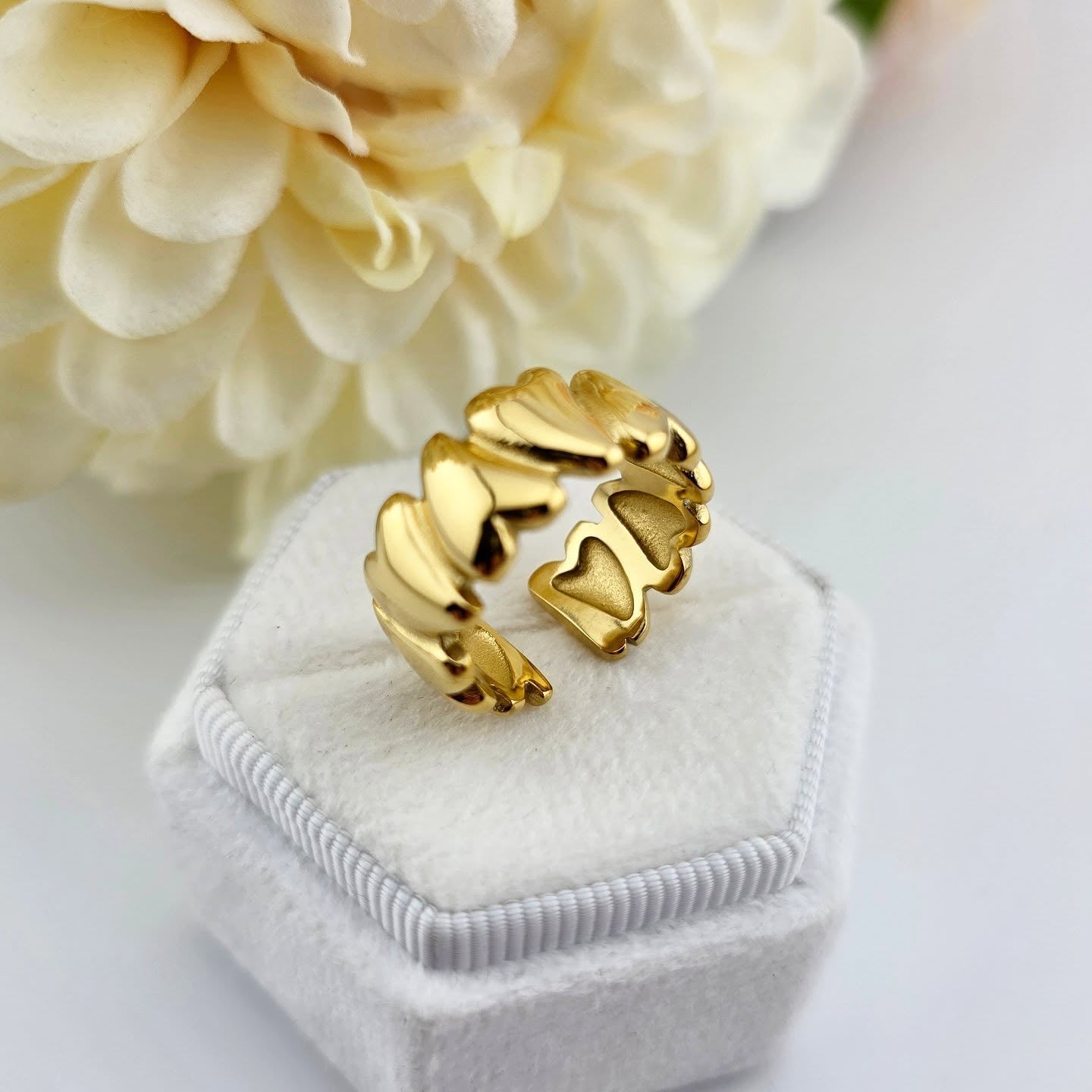 Gold-Tone Stainless Steel – Adjustable Heart Band Ring