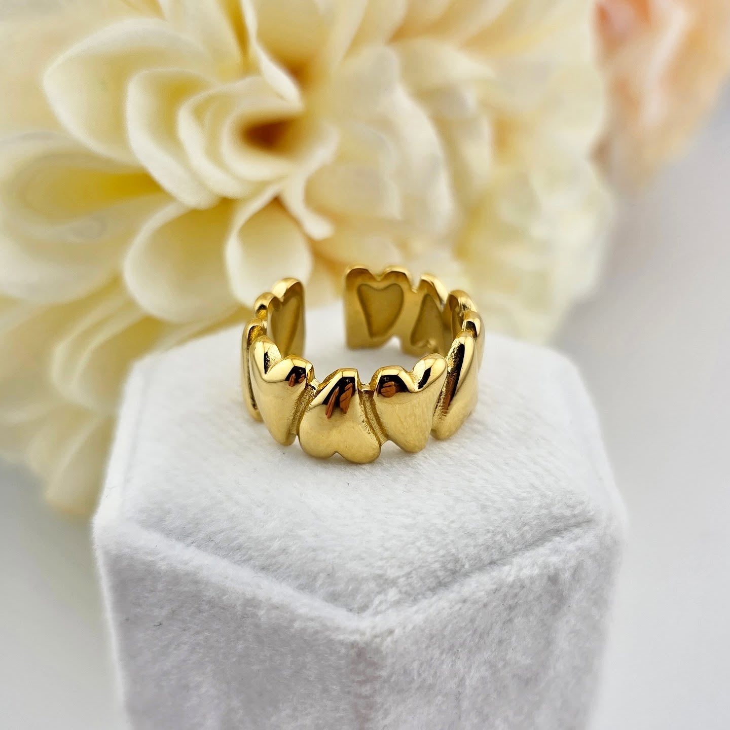 Gold-Tone Stainless Steel – Adjustable Heart Band Ring