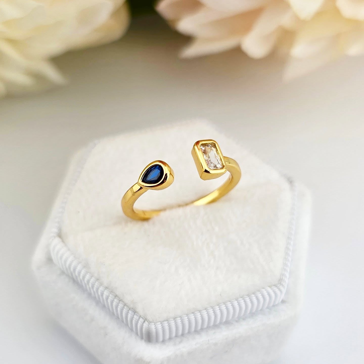 Gold-Tone Stainless Steel – Open Band Dual Stone Ring
