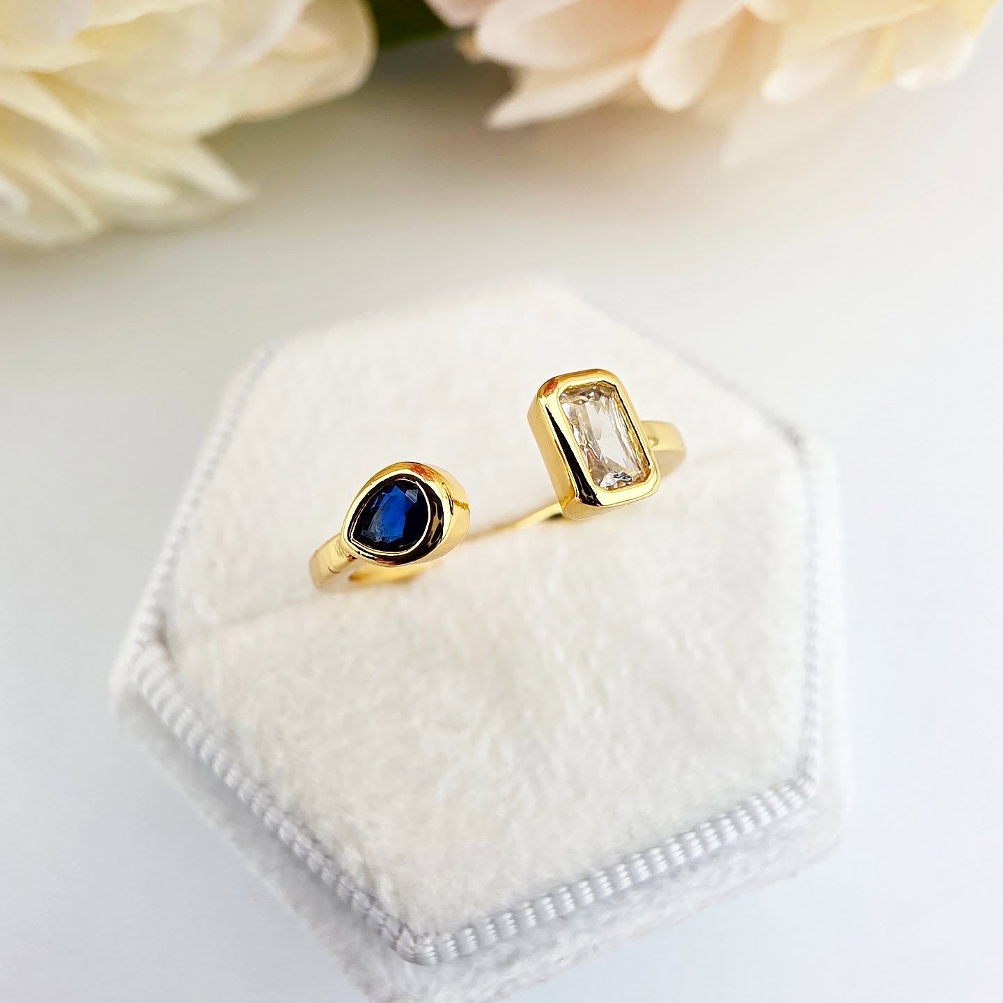 Gold-Tone Stainless Steel – Open Band Dual Stone Ring