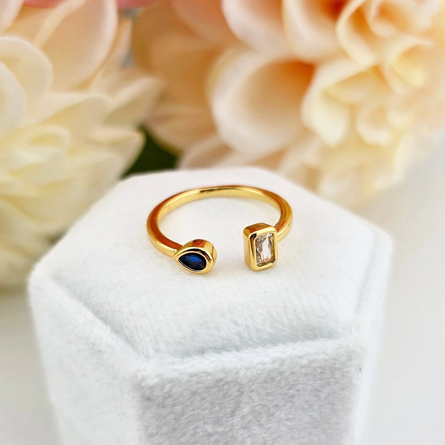 Gold-Tone Stainless Steel – Open Band Dual Stone Ring
