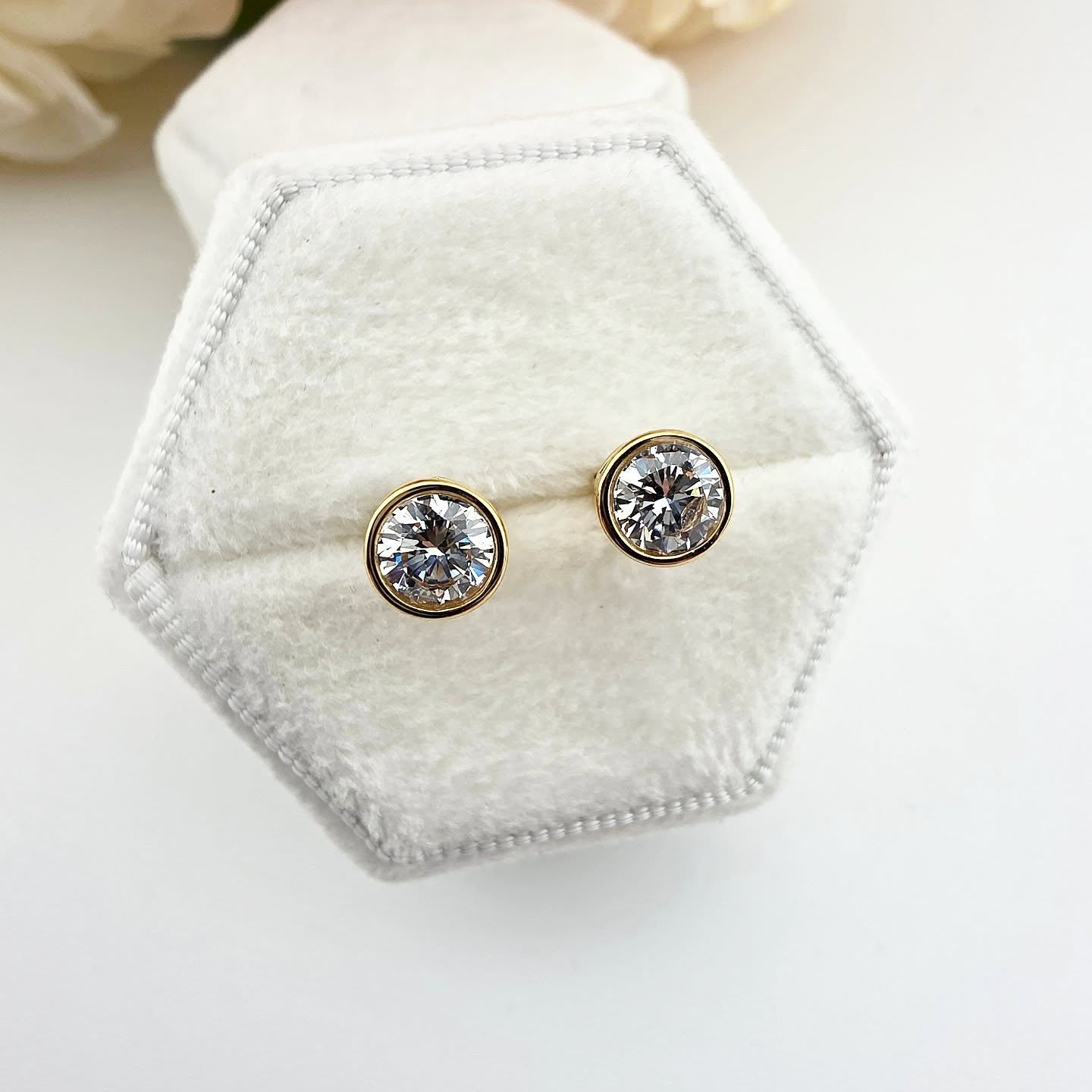 Gold-Tone Stainless Steel – Round Bezel Stud Earrings