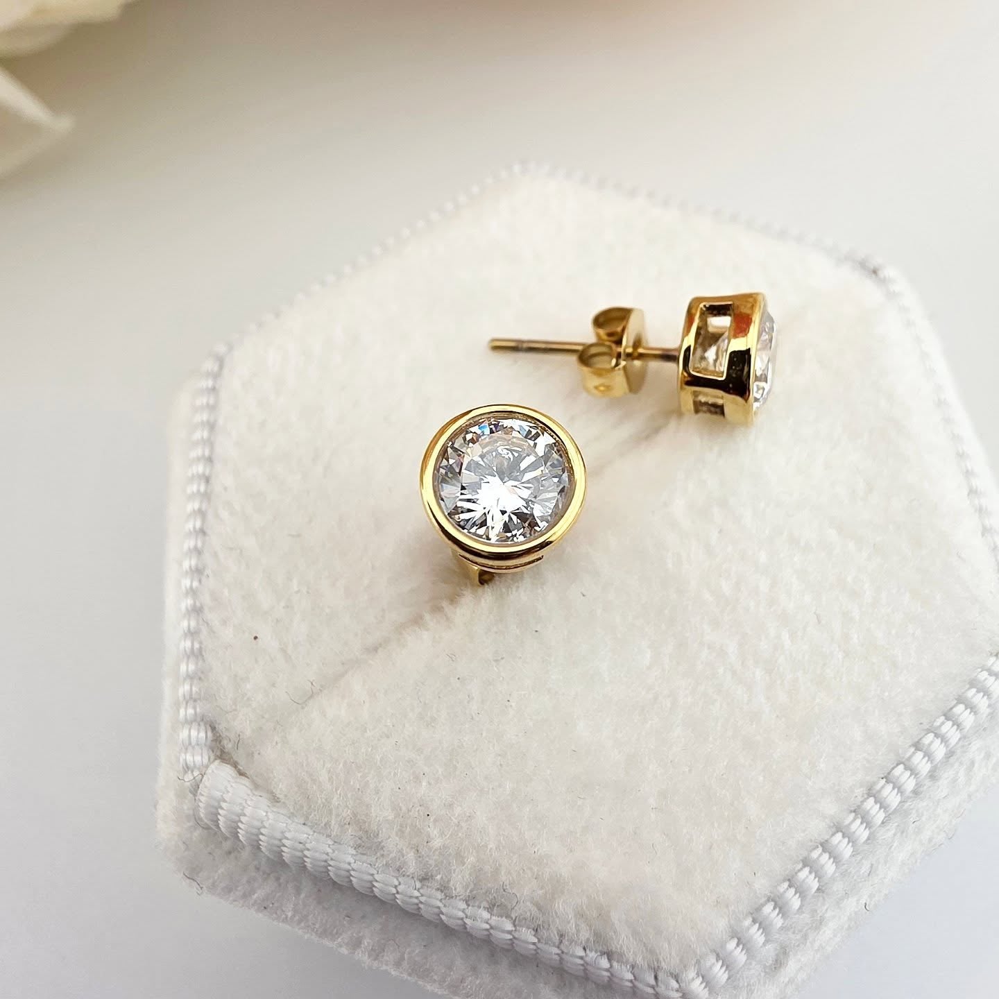 Gold-Tone Stainless Steel – Round Bezel Stud Earrings
