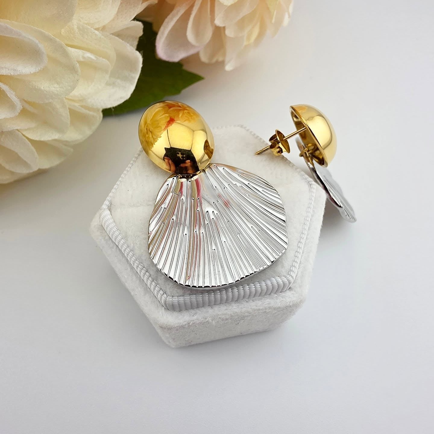 Gold-Tone & Silver Stainless Steel – Textured Statement Drop Earrings